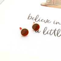 Retro Simple Round Resin Wood Earrings Trend Geometric Contrast Stitching Earrings Female main image 5