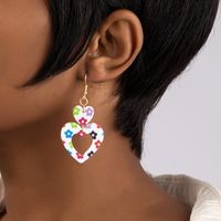 Fashion Double Heart Earrings Long Flower Acrylic Earrings Women Wholesale main image 5