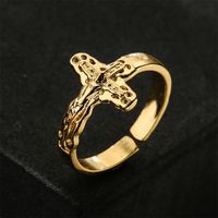 European And American Religious Jewelry Copper Plated 18k Gold Cross Jesus Shape Open Ring main image 1