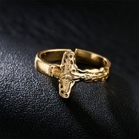 European And American Religious Jewelry Copper Plated 18k Gold Cross Jesus Shape Open Ring main image 3