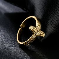 European And American Religious Jewelry Copper Plated 18k Gold Cross Jesus Shape Open Ring main image 4