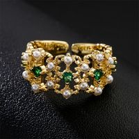 Fashion Real Gold Electroplated Copper Micro-inlaid Zircon Pearl Luxury Golden Open Ring main image 1