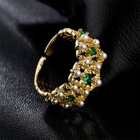 Fashion Real Gold Electroplated Copper Micro-inlaid Zircon Pearl Luxury Golden Open Ring main image 4