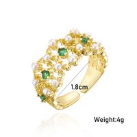 Fashion Real Gold Electroplated Copper Micro-inlaid Zircon Pearl Luxury Golden Open Ring main image 5