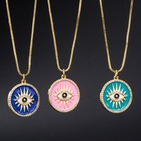 Fashion Gold-plated Copper Micro-inlaid Zircon Devil's Eye Drop Oil Round Pendant Necklace main image 1
