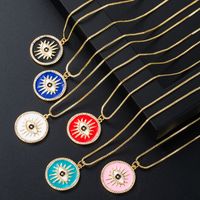 Fashion Gold-plated Copper Micro-inlaid Zircon Devil's Eye Drop Oil Round Pendant Necklace main image 3
