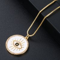 Fashion Gold-plated Copper Micro-inlaid Zircon Devil's Eye Drop Oil Round Pendant Necklace main image 4