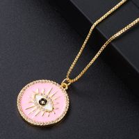 Fashion Gold-plated Copper Micro-inlaid Zircon Devil's Eye Drop Oil Round Pendant Necklace main image 5