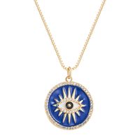 Fashion Gold-plated Copper Micro-inlaid Zircon Devil's Eye Drop Oil Round Pendant Necklace main image 6