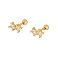 S925 Sterling Silver Four-claw Square Diamond Screw Women's Earrings main image 2