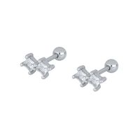 S925 Sterling Silver Four-claw Square Diamond Screw Women's Earrings main image 6