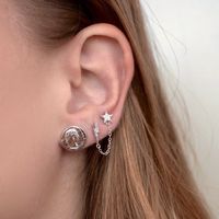 S925 Silver Needle Star Lightning Diamond Chain Double Pierced Earrings main image 4