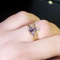 European And American Copper-plated 18k Real Gold Inlaid Purple Zircon Simple Tail Ring main image 4