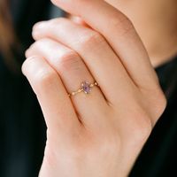Light Luxury 18k Gold Female Ring Geometric Purple Zircon Simple Copper Ring main image 4