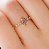 Light Luxury 18k Gold Female Ring Geometric Purple Zircon Simple Copper Ring main image 5