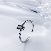 Korean Style Black Zircon Twill Ring Female Fashion Simple Copper Open Thin Ring sku image 1