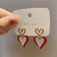 Simple Red Heart Pendant Earrings Wholesale main image 3