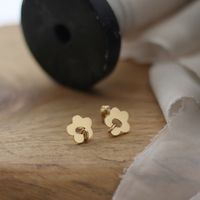 Korean Daisy Flower Small Flower Matte Ring Earrings Titanium Steel 18k Gold sku image 1