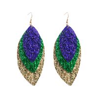 Fashion New Three-layer Pu Leather Shiny Leaf Bohemian Carnival Earrings sku image 1