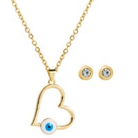 European And American Fashion Heart-shaped Devil's Eye Pendant Necklace Earrings 2-piece Set sku image 1