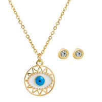 European And American Brass Inlaid Zircon Pendant Necklace Eyes Jewelry Set sku image 1