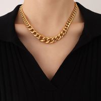 Hip-hop Trendy Exaggerated Titanium Steel Cuban Chain 18k Real Gold Plated Necklace sku image 1