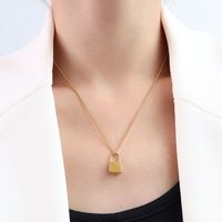 European And American Titanium Steel 18k Gold Clavicle Chain Small Lock Pendant Necklace sku image 5