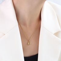 European And American Titanium Steel 18k Gold Clavicle Chain Small Lock Pendant Necklace sku image 8
