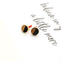 Retro Simple Round Resin Wood Earrings Trend Geometric Contrast Stitching Earrings Female sku image 3