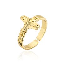 European And American Religious Jewelry Copper Plated 18k Gold Cross Jesus Shape Open Ring sku image 1