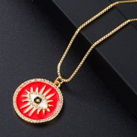 Fashion Gold-plated Copper Micro-inlaid Zircon Devil's Eye Drop Oil Round Pendant Necklace sku image 1
