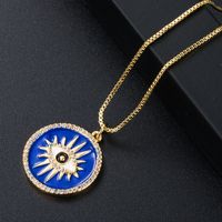 Fashion Gold-plated Copper Micro-inlaid Zircon Devil's Eye Drop Oil Round Pendant Necklace sku image 2