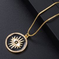 Fashion Gold-plated Copper Micro-inlaid Zircon Devil's Eye Drop Oil Round Pendant Necklace sku image 3