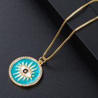 Fashion Gold-plated Copper Micro-inlaid Zircon Devil's Eye Drop Oil Round Pendant Necklace sku image 6
