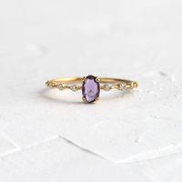 Light Luxury 18k Gold Female Ring Geometric Purple Zircon Simple Copper Ring sku image 1