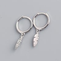 S925 Silver Needle European And American Light Luxury Feather Pendant Earrings sku image 2