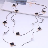 Koreanische Doppellagige Lange Halskette Mit Einfacher Quadratischer Kristallkombination main image 1