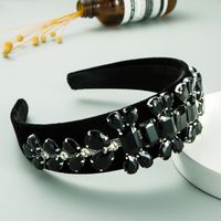New  High-end Black Gold Velvet Floral  Wide-sided Super Flash Full Drill Headband sku image 2
