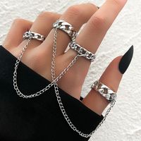 European And American Personalized New Fashion Creative Ring Chain Pendant Vintage Punk Style Men's And Women's Ring Two-piece Set sku image 2