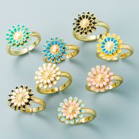 Fashion Copper Plated 18k Gold Drip Oil Ring Simple Creative Small Daisy Open Ring main image 1