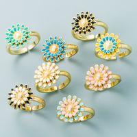 Fashion Copper Plated 18k Gold Drip Oil Ring Simple Creative Small Daisy Open Ring main image 2