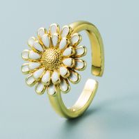 Fashion Copper Plated 18k Gold Drip Oil Ring Simple Creative Small Daisy Open Ring main image 5