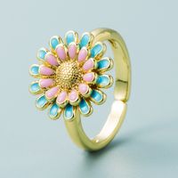 Fashion Copper Plated 18k Gold Drip Oil Ring Simple Creative Small Daisy Open Ring main image 6
