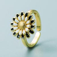 Fashion Copper Plated 18k Gold Drip Oil Ring Simple Creative Small Daisy Open Ring main image 7