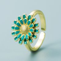 Fashion Copper Plated 18k Gold Drip Oil Ring Simple Creative Small Daisy Open Ring sku image 2