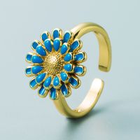 Fashion Copper Plated 18k Gold Drip Oil Ring Simple Creative Small Daisy Open Ring sku image 3