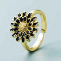 Fashion Copper Plated 18k Gold Drip Oil Ring Simple Creative Small Daisy Open Ring sku image 4