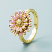 Fashion Copper Plated 18k Gold Drip Oil Ring Simple Creative Small Daisy Open Ring sku image 5