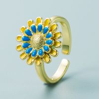 Fashion Copper Plated 18k Gold Drip Oil Ring Simple Creative Small Daisy Open Ring sku image 8