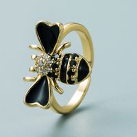 Fashion Copper Plated Gold Inlaid Zircon Bee Ring Simple Creative Color Drop Oil Open Ring main image 6